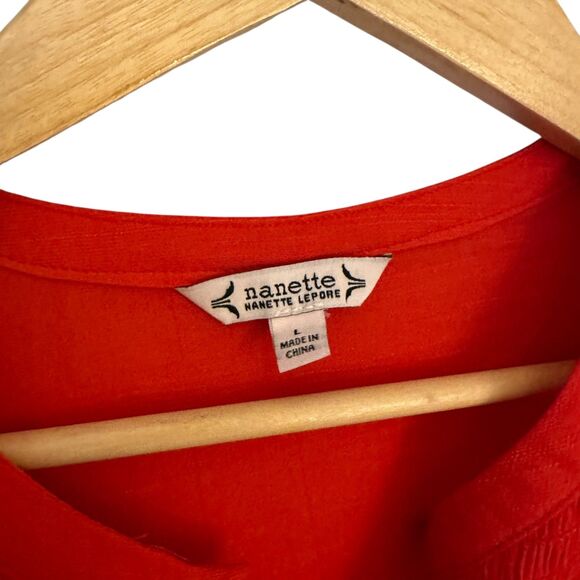 Nanette Lepore Red Orange Flowy Button Up Peasant Blouse Size L - Picture 3 of 7